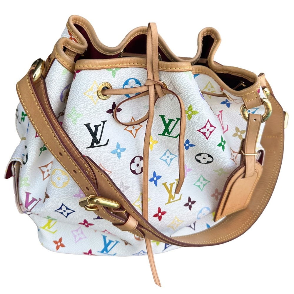 Louis Vuitton Petit Noe Bucket Bag Shoulder Hobo Monogram Multicolor Blanc White - Picture 5 of 12
